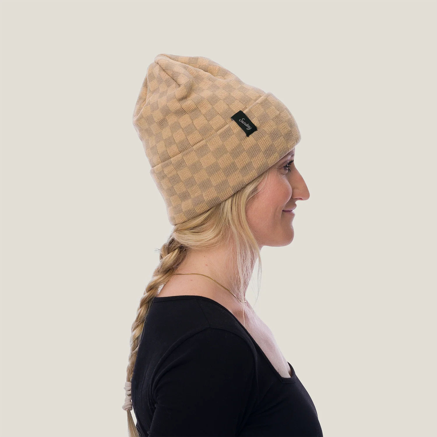 Mickey Beanie | Brown/Gray Checkers - Image 3
